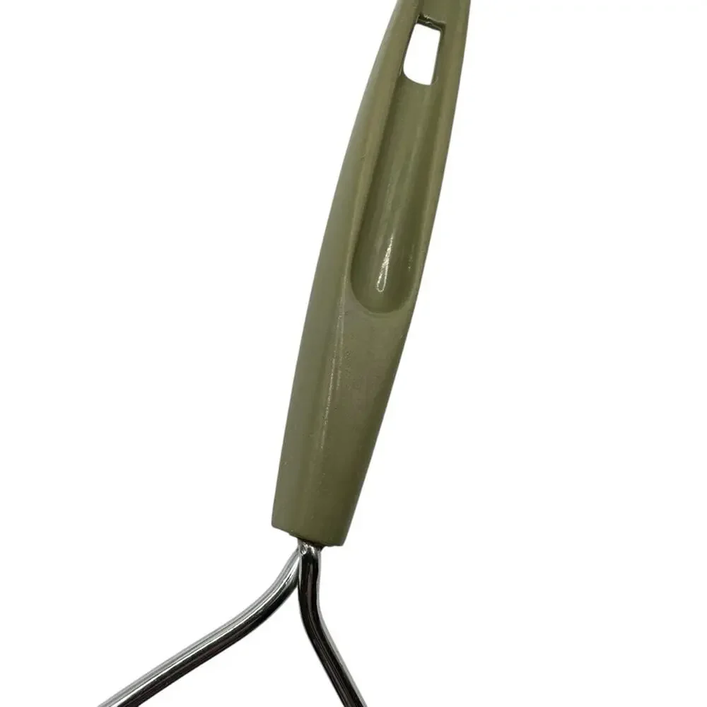 Vintage MCM Stainless Steel Potato Masher with Avocado Green Handle 60's 70's